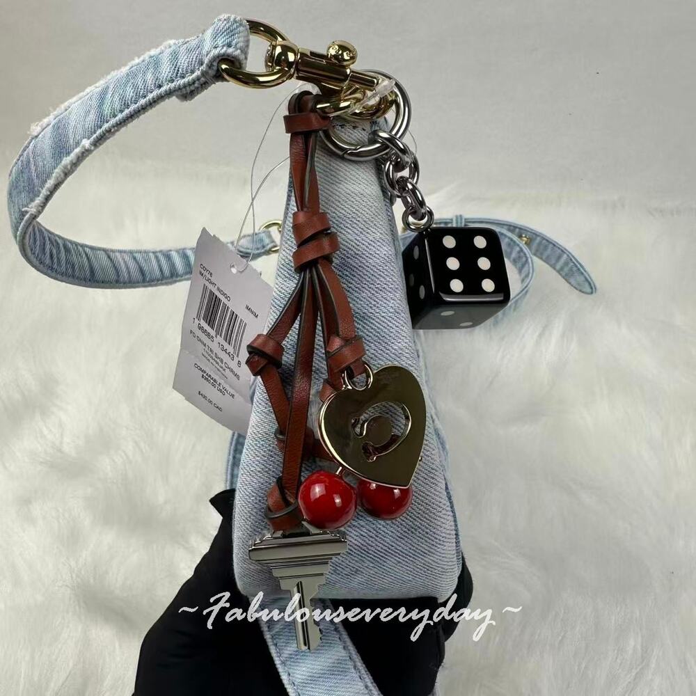 Coach Teri Shoulder Bag In Loved Denim With Charms Gold/Light Indigo CDY76 NWT - Picture 6 of 10